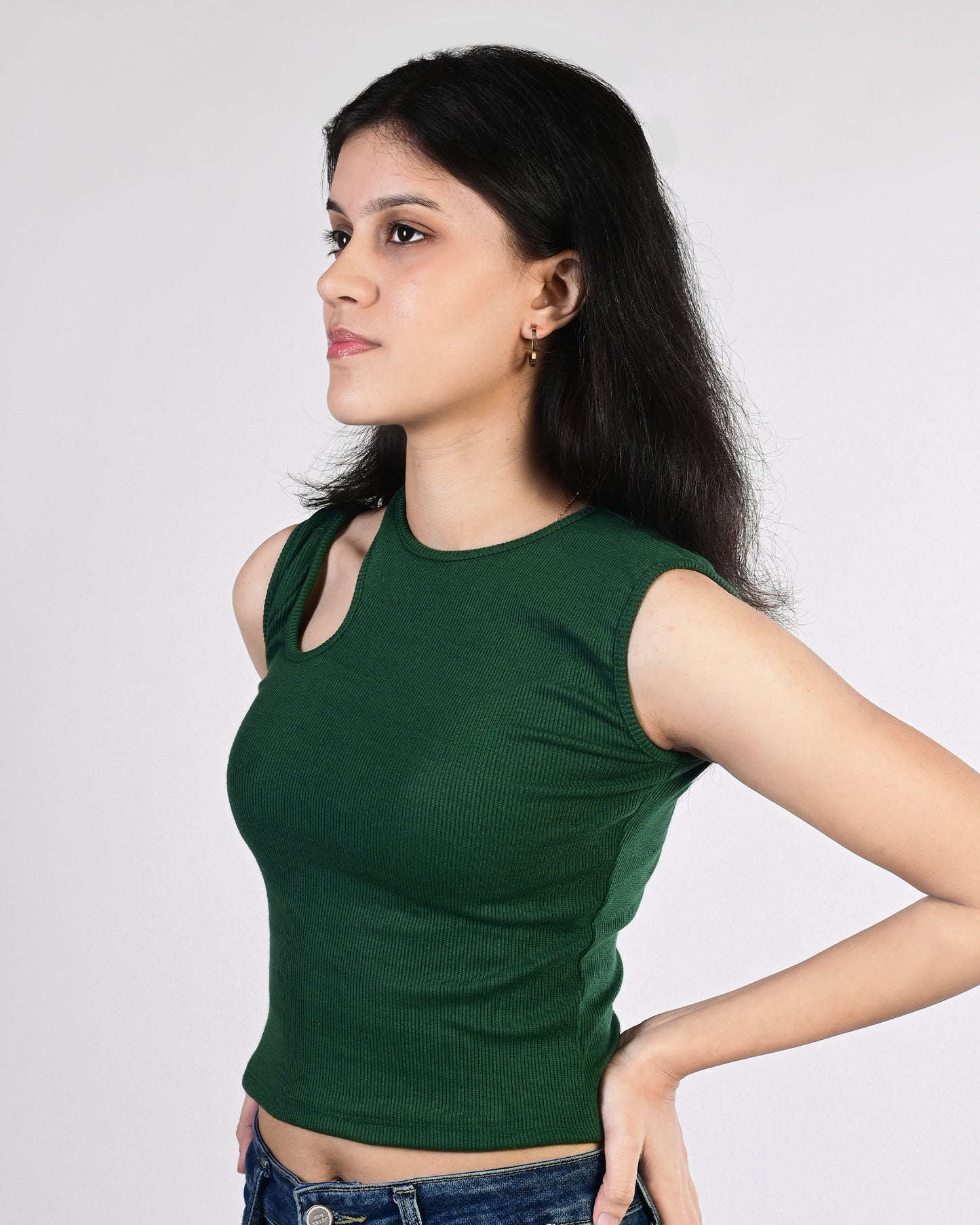 Shoulder Cut Crop Top (Green)