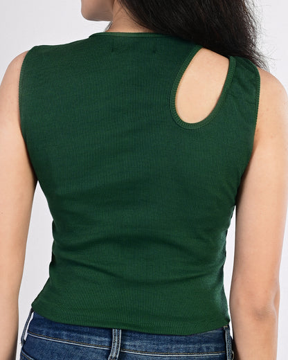 Shoulder Cut Crop Top (Brown)