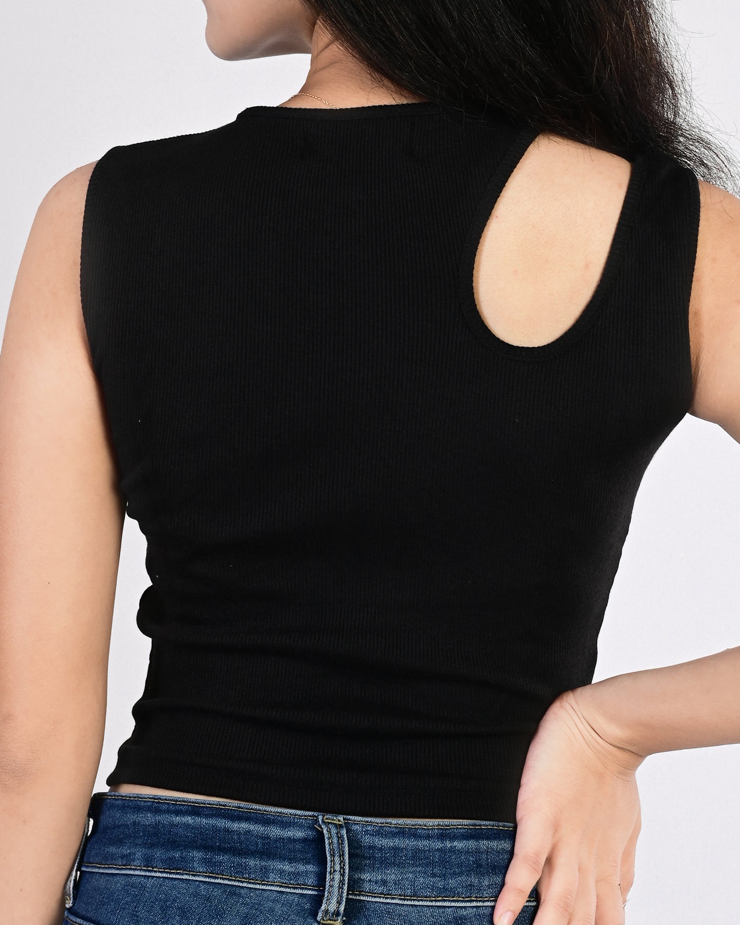 Shoulder Cut Crop Top (Brown)
