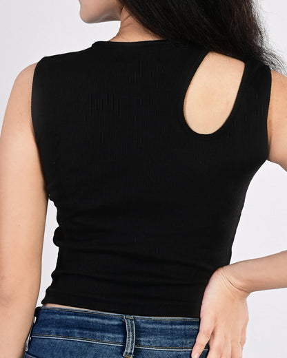 Shoulder Cut Crop Top (Brown)