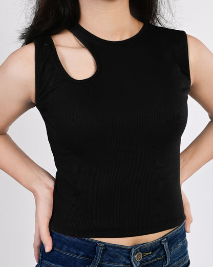 Shoulder Cut Crop Top (Black)