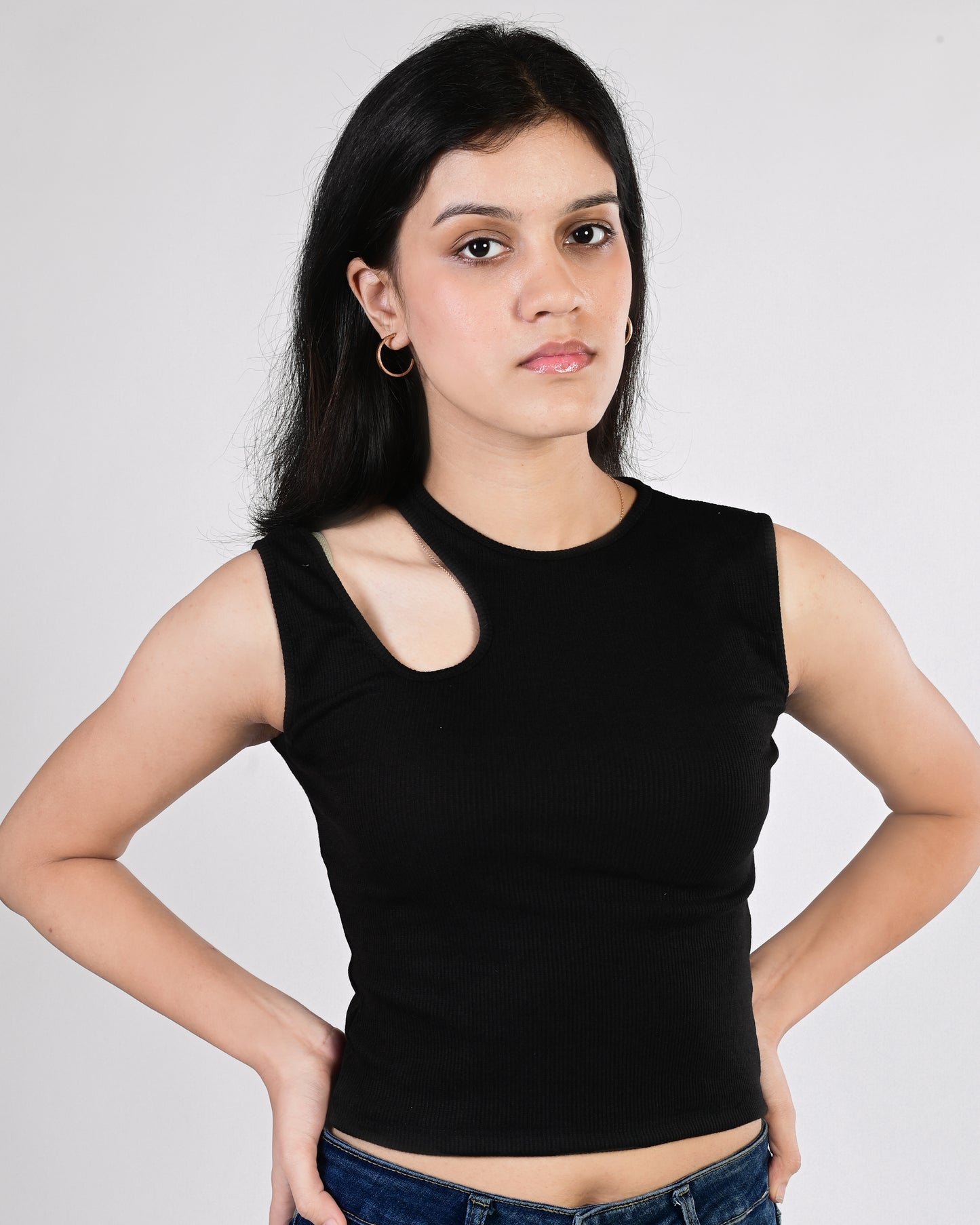 Shoulder Cut Crop Top (Brown)