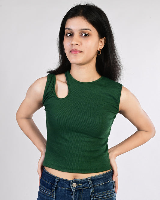 Shoulder Cut Crop Top (Green)