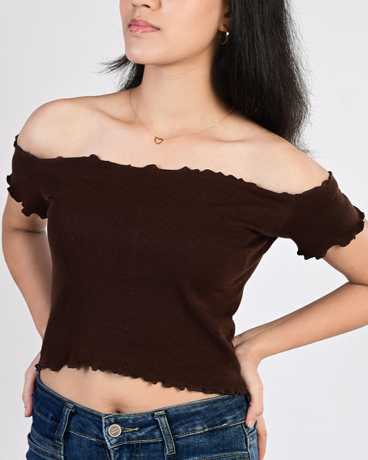 Off Shoulder Crop (Brown)