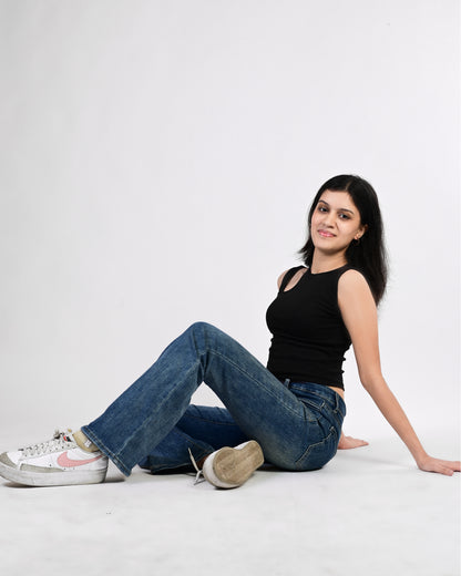 Shoulder Cut Crop Top (Black)